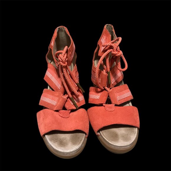 Sorel Wedged Sandals With Lace-Up Closure & Zigzag Straps Womens Size 10 Rugged - Picture 8 of 12